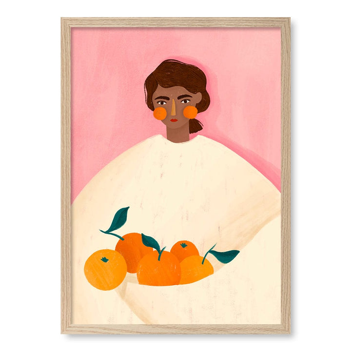 Woman With Oranges Modern Wall Art Print by Bea Muller A4 (21 x 29.7cm) / Natural Oak Frame / No Border from our Australian Made Framed Wall Art, Prints & Posters collection by Profile Products (Australia) Pty Ltd
