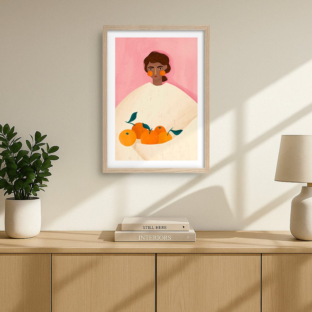 Woman With Oranges Modern Wall Art Print by Bea Muller from our Australian Made Framed Wall Art, Prints & Posters collection by Profile Products (Australia) Pty Ltd