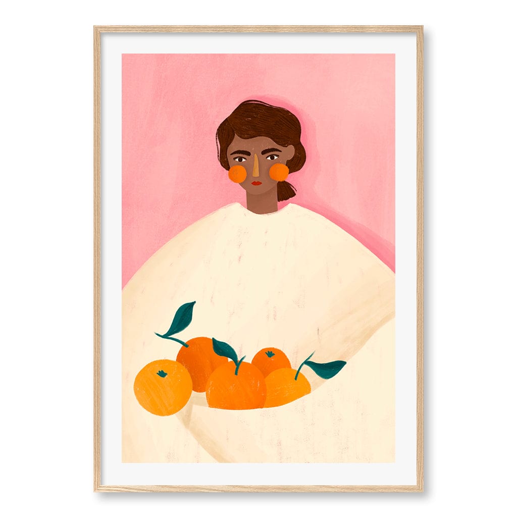 Woman With Oranges Wall Art Print A0 (84.1 x 118.9cm) / Natural Oak Frame / White Border from our Australian Made Wall Art collection by Profile Australia