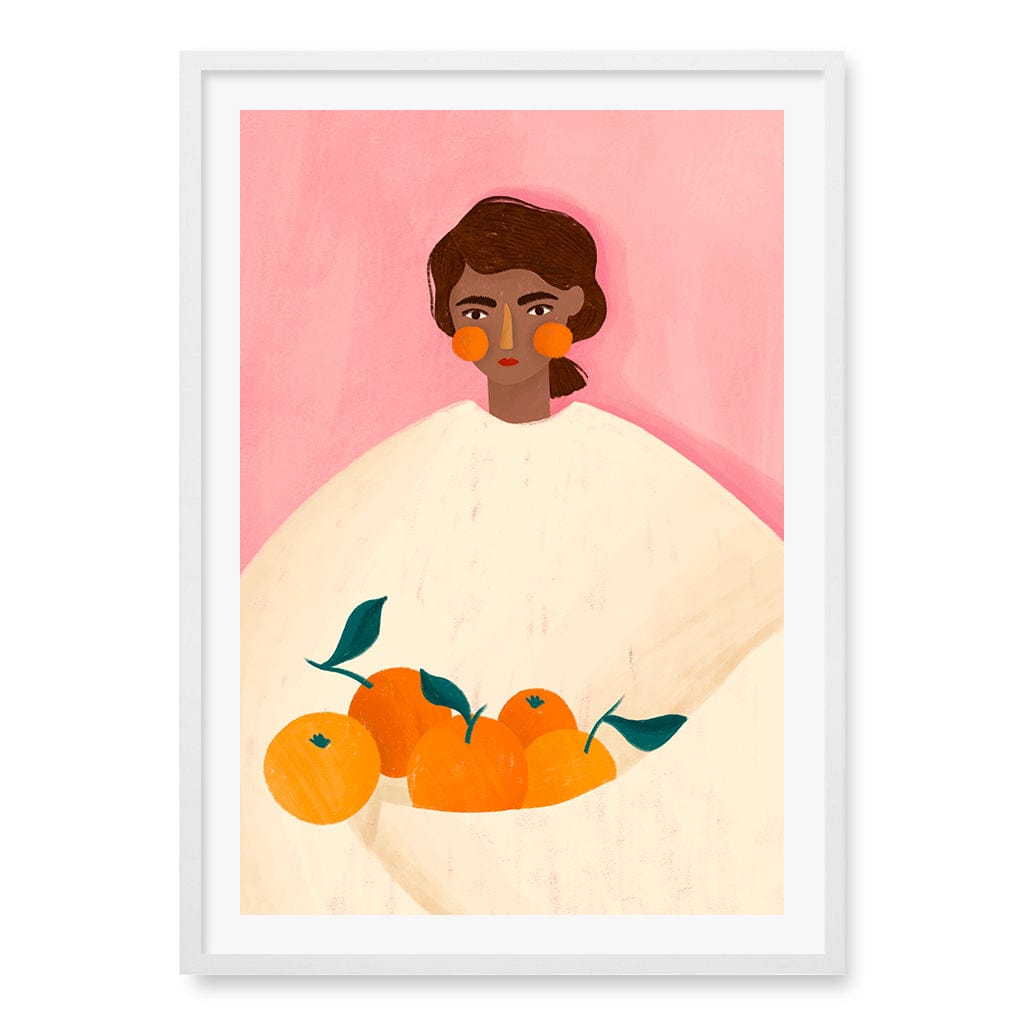 Woman With Oranges Wall Art Print A1 (59.4 x 84.1cm) / Matte White Frame / White Border from our Australian Made Wall Art collection by Profile Australia