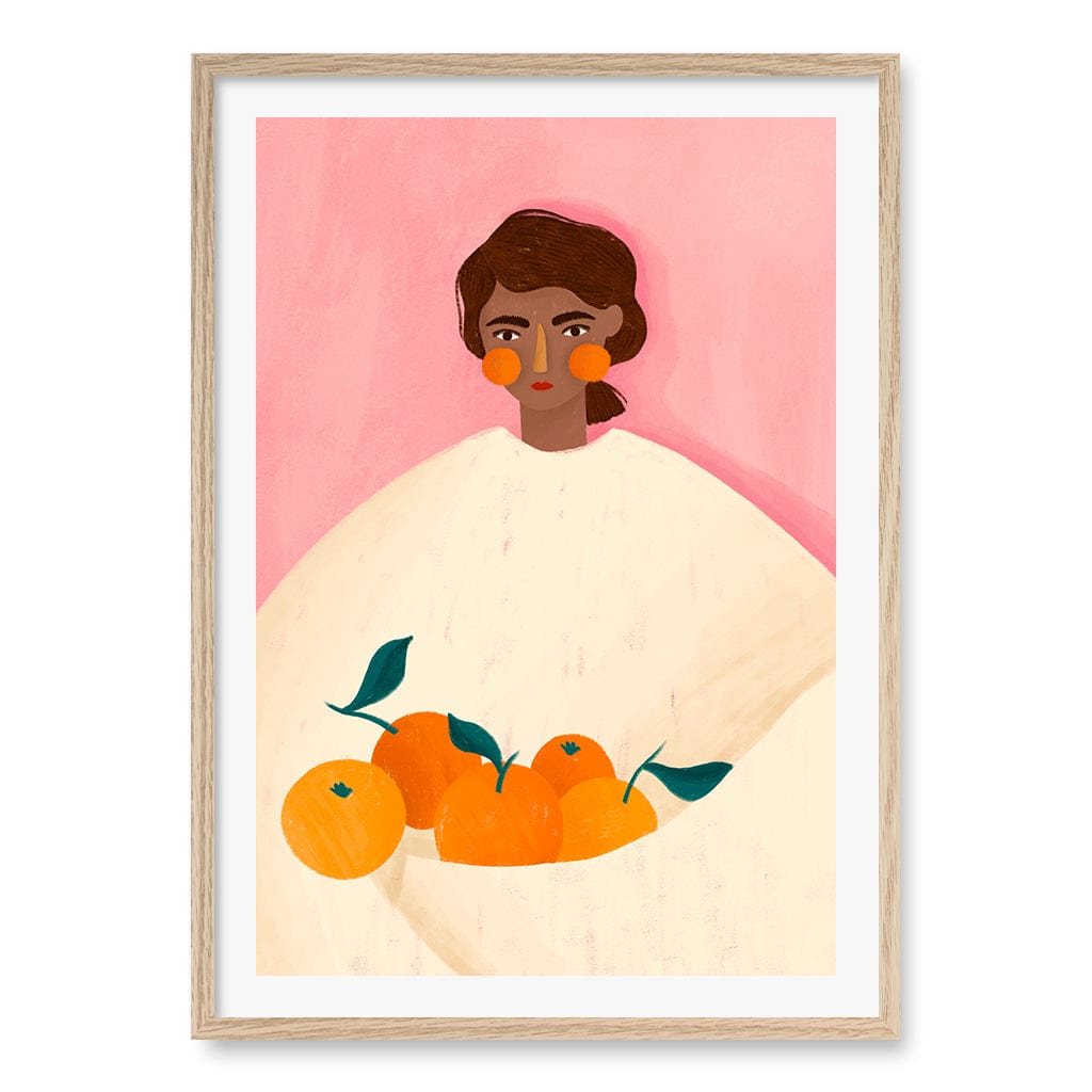 Woman With Oranges Wall Art Print A1 (59.4 x 84.1cm) / Natural Oak Frame / White Border from our Australian Made Wall Art collection by Profile Australia