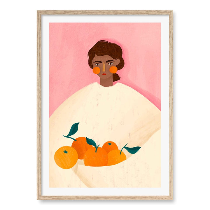 Woman With Oranges Wall Art Print A1 (59.4 x 84.1cm) / Natural Oak Frame / White Border from our Australian Made Wall Art collection by Profile Australia