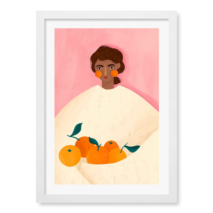 Woman With Oranges Wall Art Print A3 (29.7 x 42cm) / Matte White Frame / White Border from our Australian Made Wall Art collection by Profile Australia