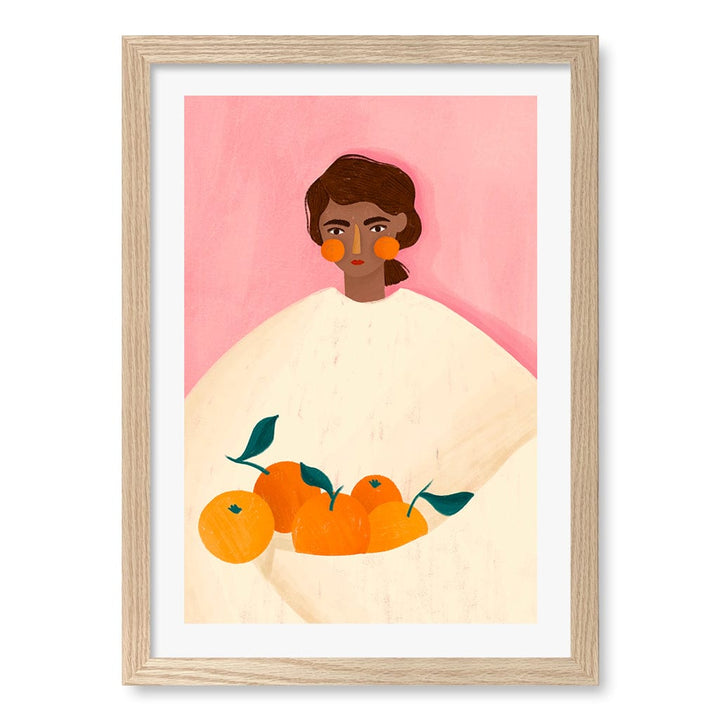 Woman With Oranges Wall Art Print A3 (29.7 x 42cm) / Natural Oak Frame / White Border from our Australian Made Wall Art collection by Profile Australia
