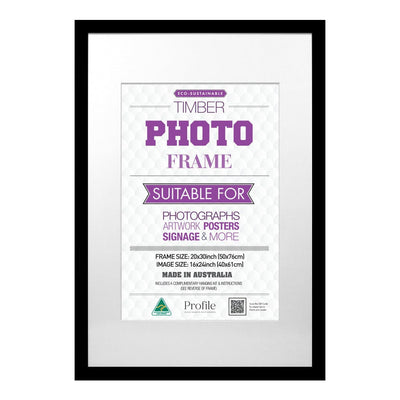 Classic Black Poster Picture Frame 20x30in (51x76cm) to suit 16x24in image from our Australian Made Picture Frames collection by Profile Products Australia