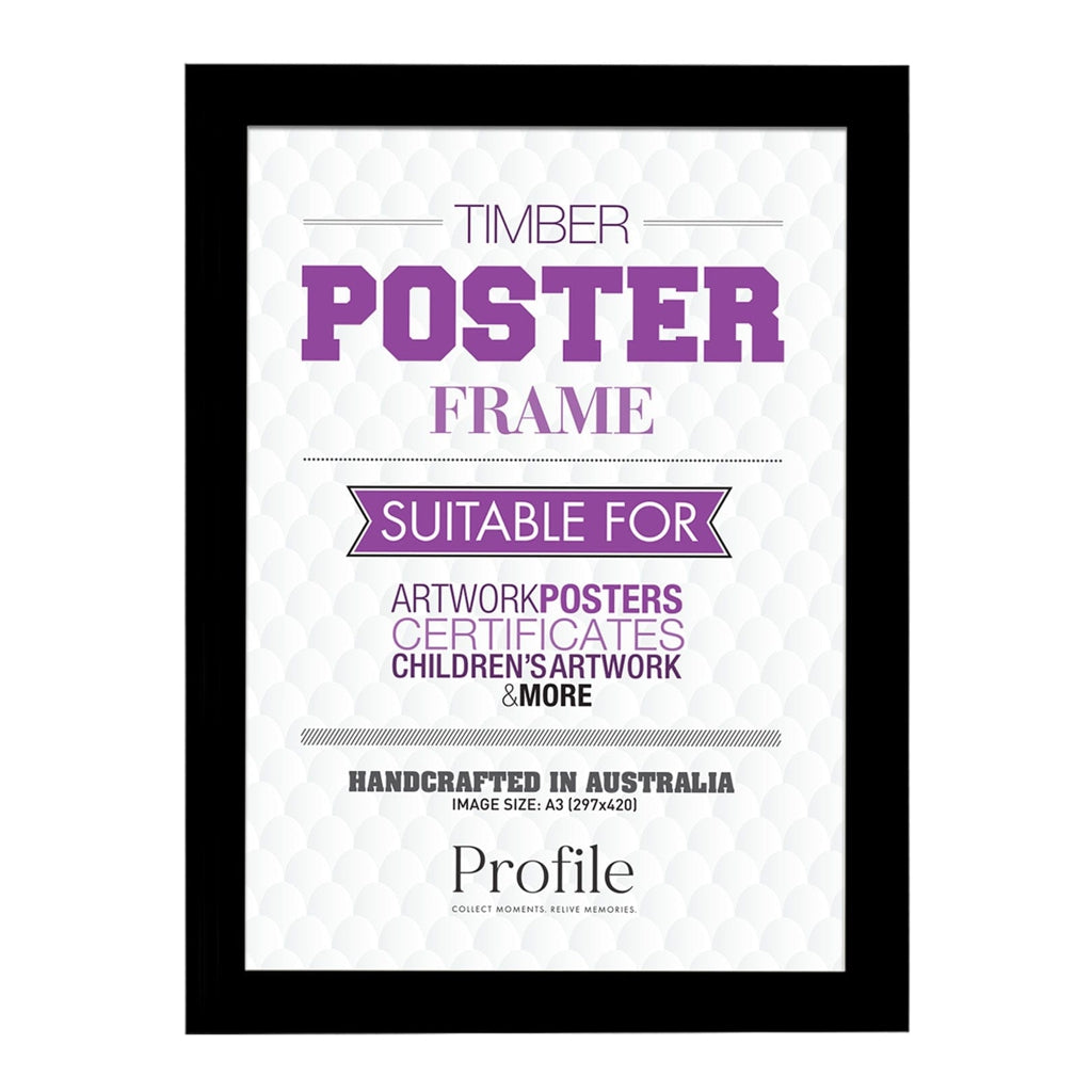 Classic Black Poster Picture Frame A3 (30x42cm) Unmatted from our Australian Made Picture Frames collection by Profile Products Australia