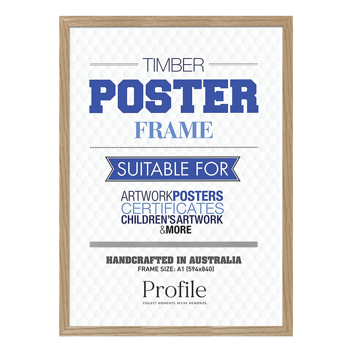 Classic Natural Oak Poster Frame A1 (59x84cm) Unmatted from our Australian Made Picture Frames collection by Profile Products Australia