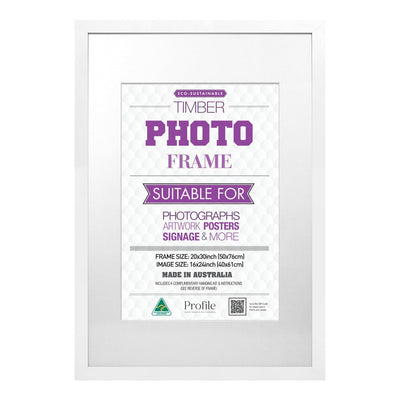Classic White Timber Poster Picture Frame 20x30in (50x76cm) to suit 16x24in (40x60cm) image from our Australian Made Picture Frames collection by Profile Products Australia