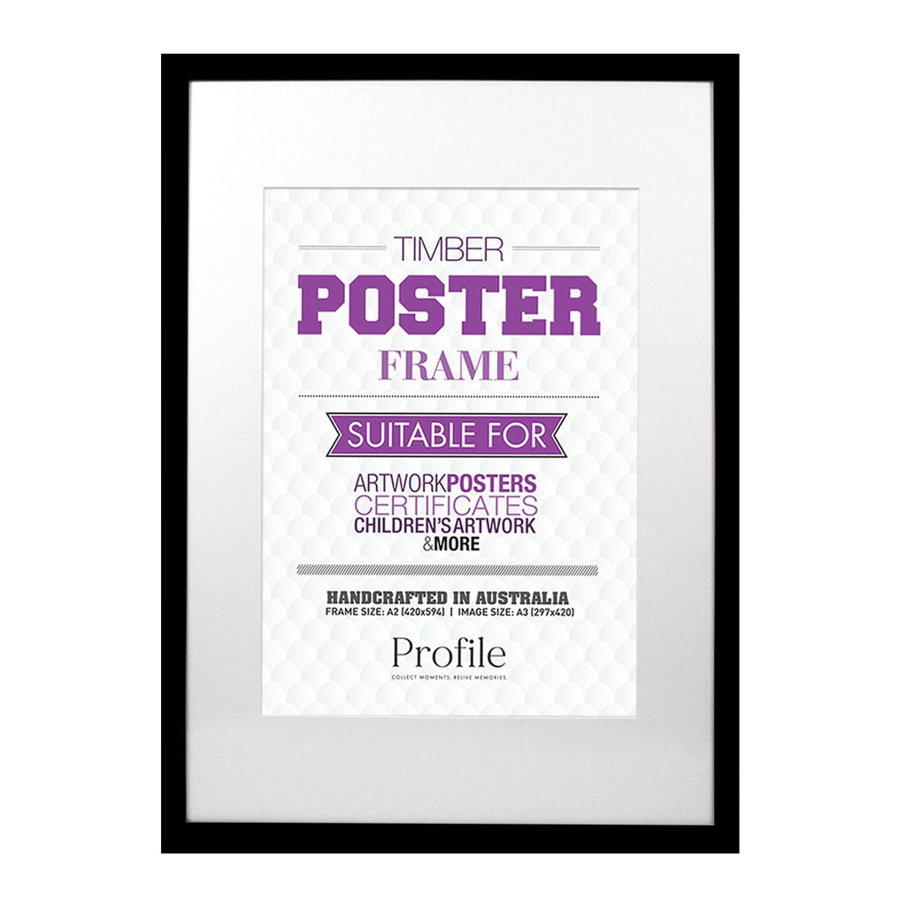 Decorator Black Poster Frame A2 (42x59cm) to suit A3 (30x42cm) image from our Australian Made Picture Frames collection by Profile Products Australia