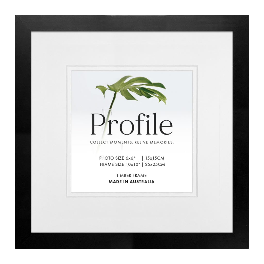 Decorator Deluxe Black Square Photo Frame 10x10in (25x25cm) to suit 6x6in (15x15cm) image from our Australian Made Picture Frames collection by Profile Products Australia