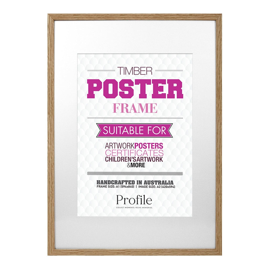 Decorator Natural Oak Poster Frame A1 (59x84cm) to suit A2 (42x59cm) image from our Australian Made Picture Frames collection by Profile Products Australia
