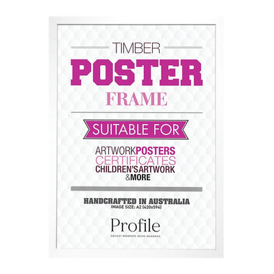 Decorator White Poster Frame A2 (42x59cm) Unmatted from our Australian Made Picture Frames collection by Profile Products Australia