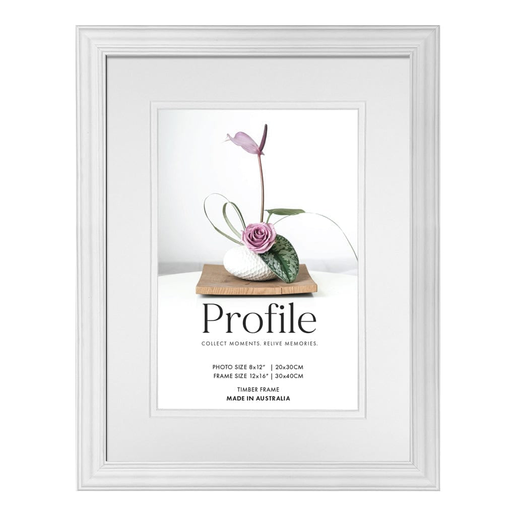 Deluxe Hawthorne White Timber Photo Frame 12x16in (30x40cm) to suit 8x12in (20x30cm) image from our Australian Made Picture Frames collection by Profile Products Australia