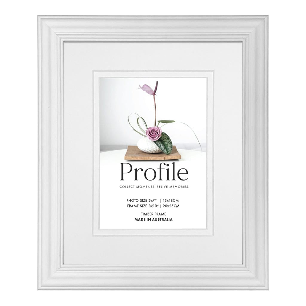 Deluxe Hawthorne White Timber Photo Frame 8x10in (20x25cm) to suit 5x7in (13x18cm) image from our Australian Made Picture Frames collection by Profile Products Australia