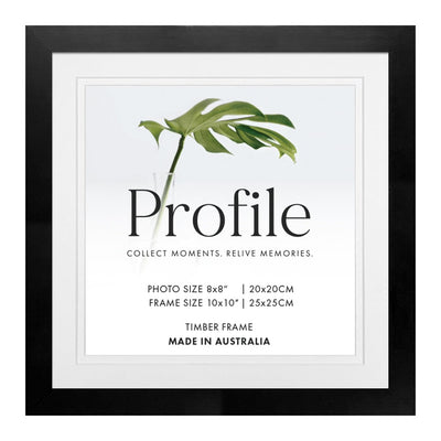 Elegant Deluxe Black Square Photo Frames 10x10in (25x25cm) to suit 8x8in (20x20cm) image from our Australian Made Picture Frames collection by Profile Products Australia