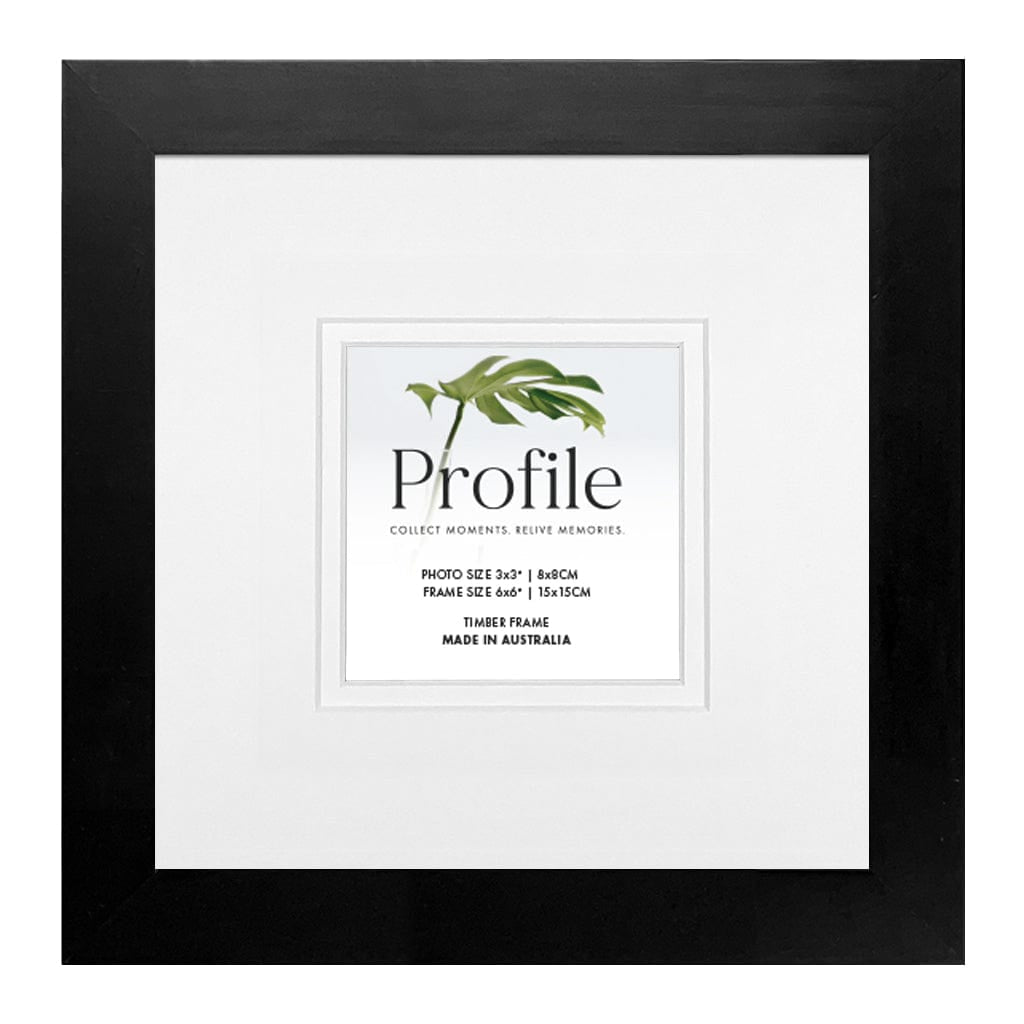 Elegant Deluxe Black Square Photo Frames 6x6in (15x15cm) to suit 3x3in (7x7cm) image from our Australian Made Picture Frames collection by Profile Products Australia