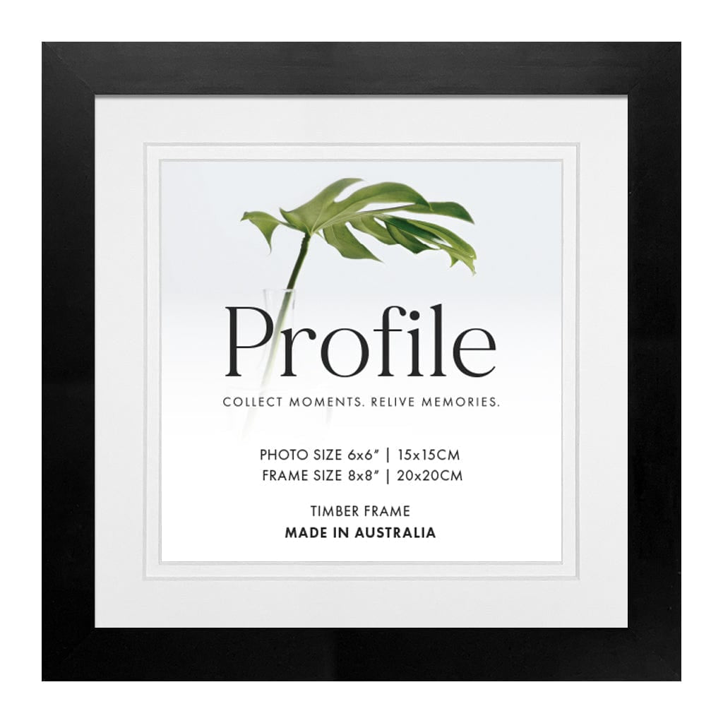 Elegant Deluxe Black Square Photo Frames 8x8in (20x20cm) to suit 6x6in (15x15cm) image from our Australian Made Picture Frames collection by Profile Products Australia