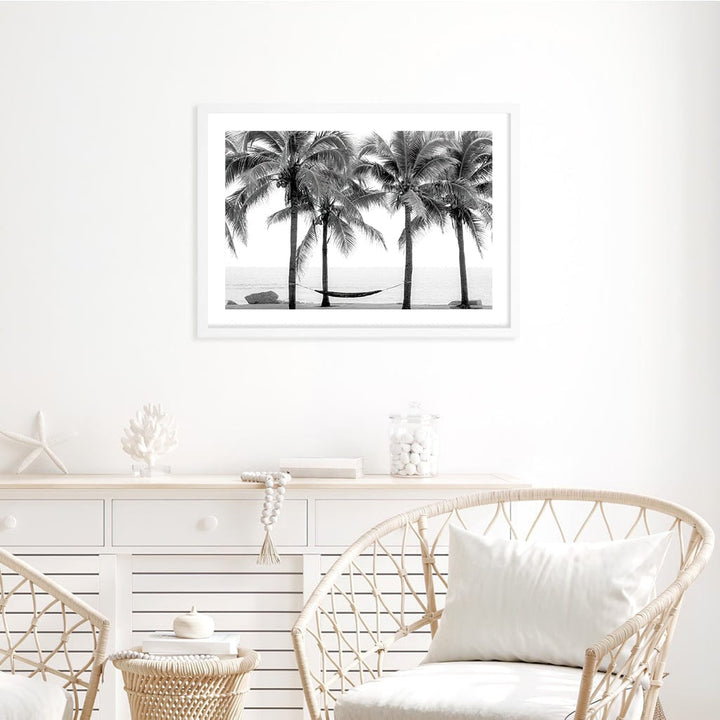 Hammock and Palms B&W Wall Art Print from our Australian Made Framed Wall Art, Prints & Posters collection by Profile Products Australia