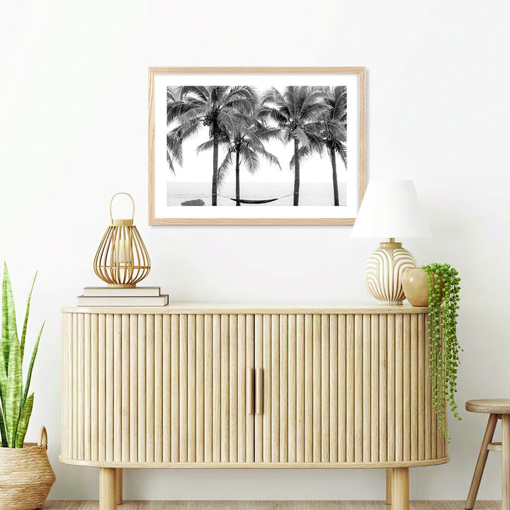 Hammock and Palms B&W Wall Art Print from our Australian Made Framed Wall Art, Prints & Posters collection by Profile Products Australia