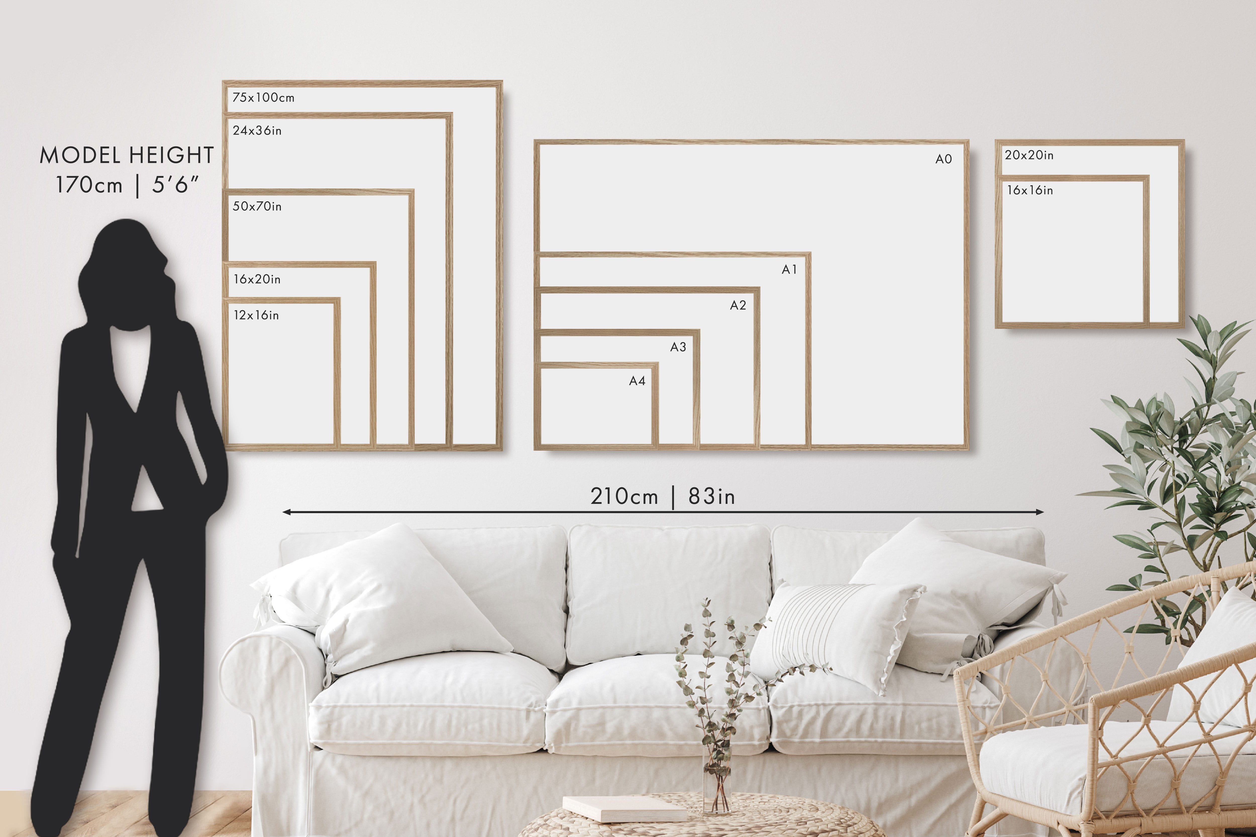 Diagram chart of common picture frame sizes