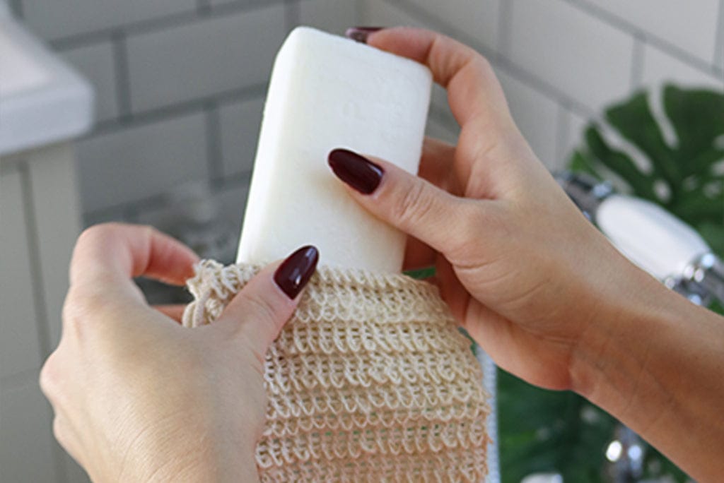 Exfoliating Waste-Free Soap Bag to make your soap bar last longer from The English Soap Company