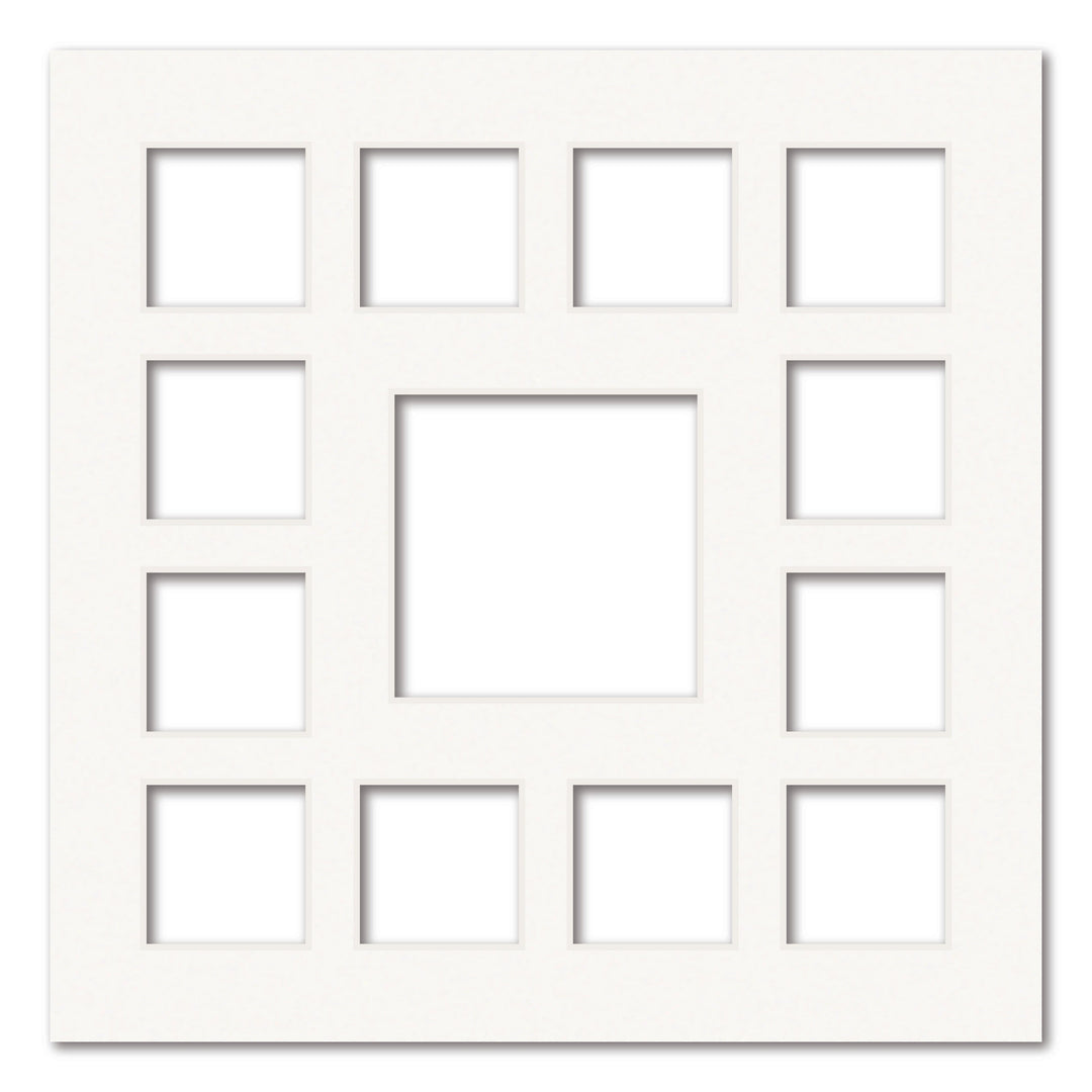 13 Window (2.5x2.5 & 4x4in) Square Collage Photo Mat Board Ice White Acid-Free Mat Board from our Mat Boards collection by Profile Products (Australia) Pty Ltd