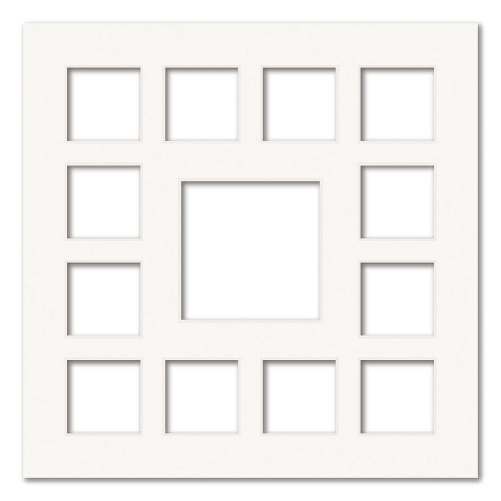 13 Window (2.5x2.5 & 4x4in) Square Collage Photo Mat Board Ice White Acid-Free Mat Board from our Mat Boards collection by Profile Products (Australia) Pty Ltd