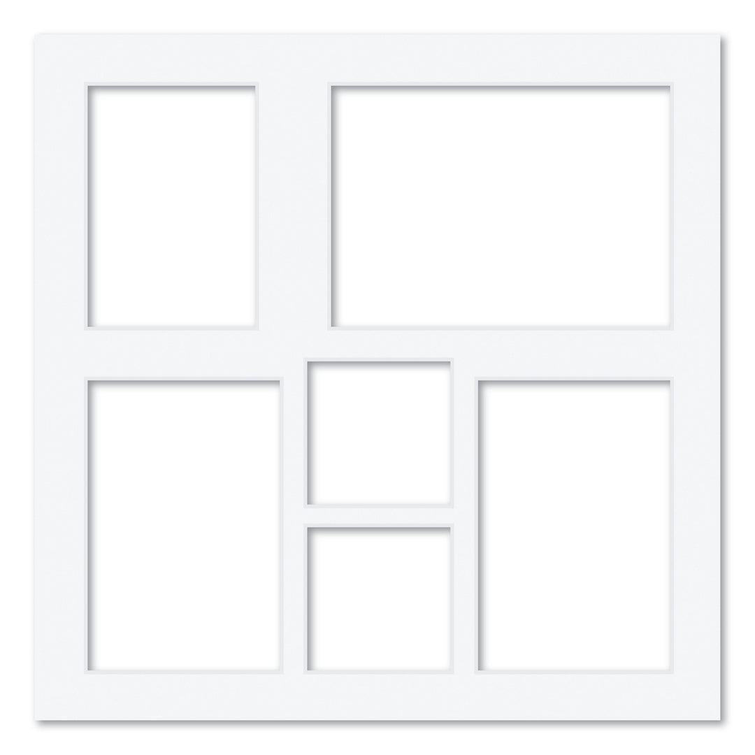 6 Window (Mixed Sizes) Square Collage Photo Mat Board Ultimate White Acid-Free Mat Board from our Mat Boards collection by Profile Products (Australia) Pty Ltd