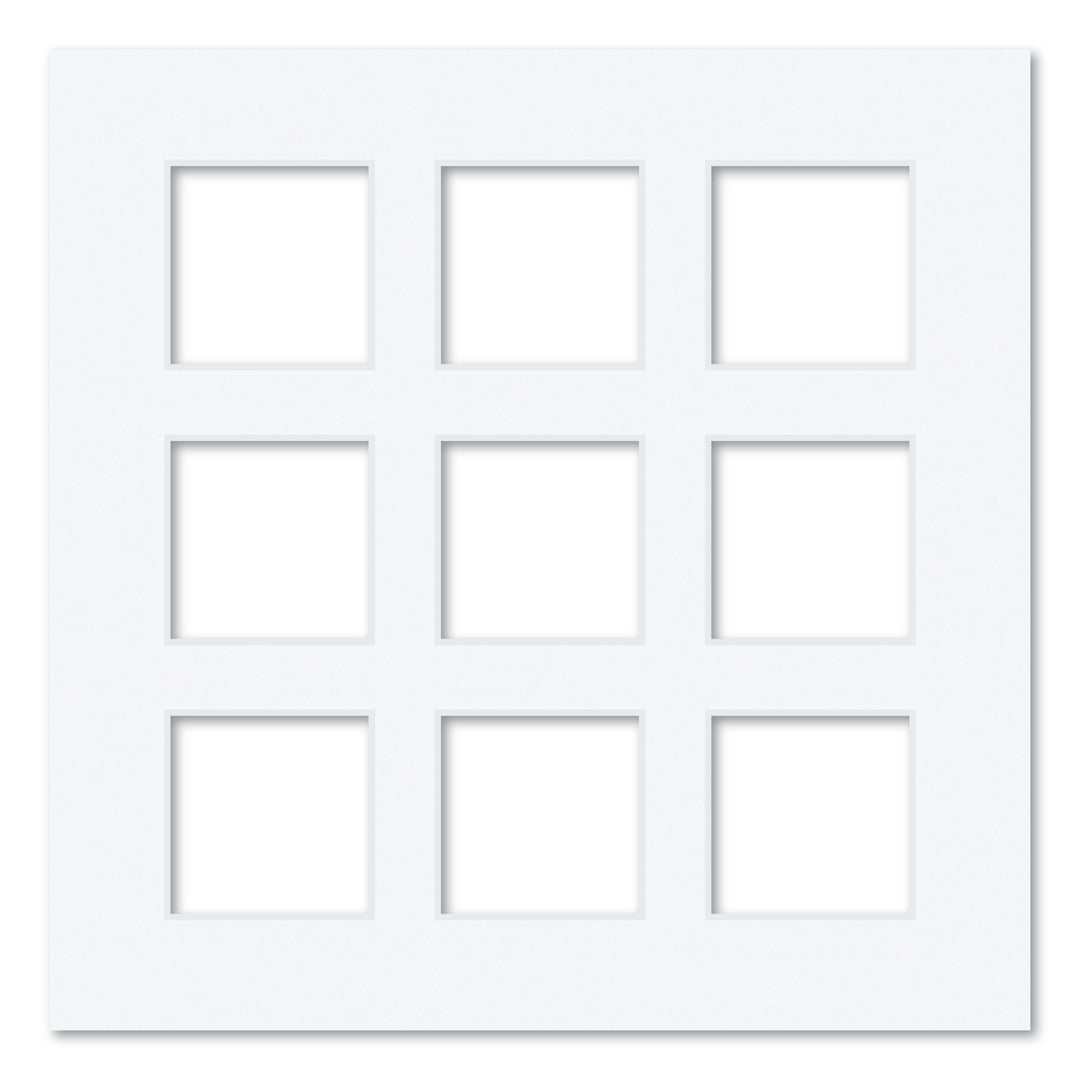 9 Window (2.5x2.5in) Square Collage Photo Mat Board Ultimate White Acid-Free Mat Board from our Mat Boards collection by Profile Products (Australia) Pty Ltd