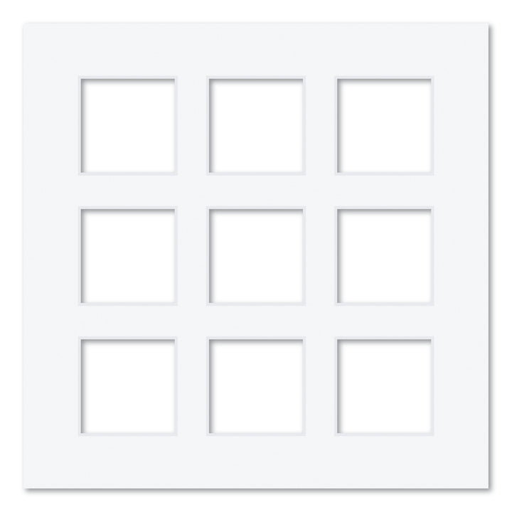 9 Window (2.5x2.5in) Square Collage Photo Mat Board Ultimate White Acid-Free Mat Board from our Mat Boards collection by Profile Products (Australia) Pty Ltd