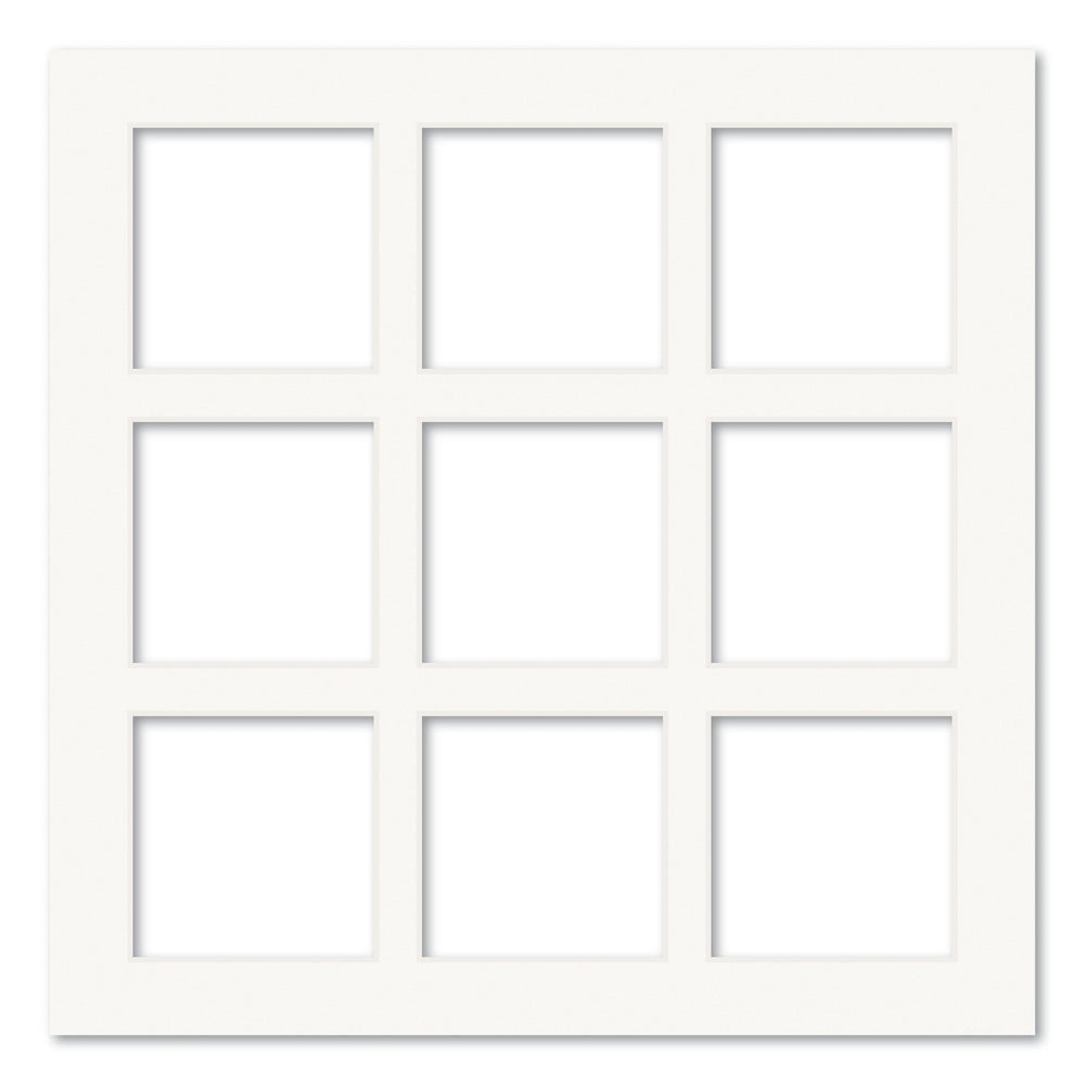 9 Window (3.5x3.5in) Square Collage Photo Mat Board Ice White Acid-Free Mat Board from our Mat Boards collection by Profile Products (Australia) Pty Ltd