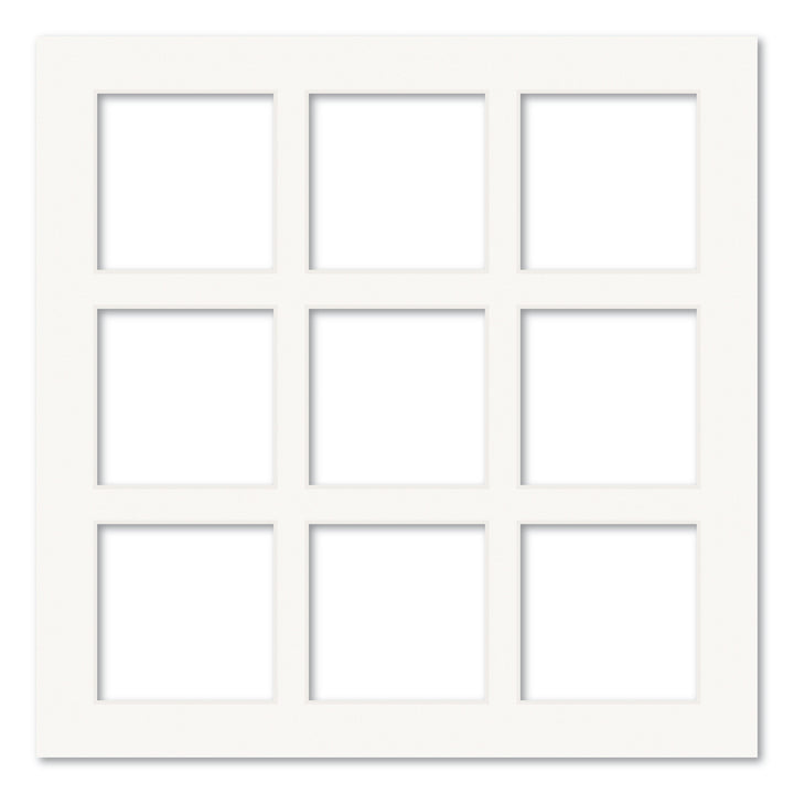 9 Window (3.5x3.5in) Square Collage Photo Mat Board Ice White Acid-Free Mat Board from our Mat Boards collection by Profile Products (Australia) Pty Ltd