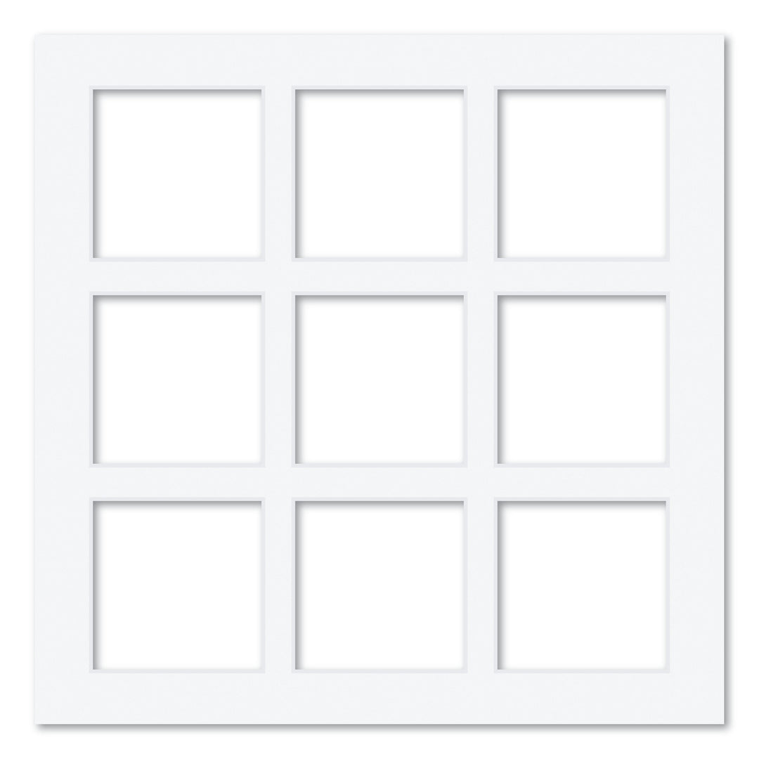 9 Window (3.5x3.5in) Square Collage Photo Mat Board Ultimate White Acid-Free Mat Board from our Mat Boards collection by Profile Products (Australia) Pty Ltd