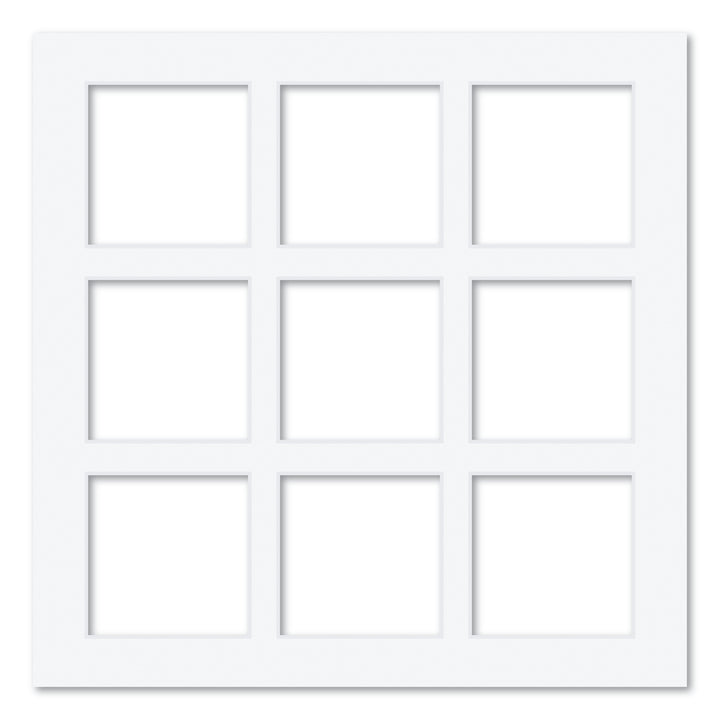 9 Window (3.5x3.5in) Square Collage Photo Mat Board Ultimate White Acid-Free Mat Board from our Mat Boards collection by Profile Products (Australia) Pty Ltd