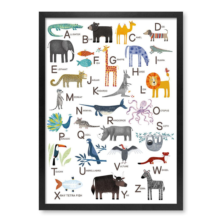 Alphabet Animals  Educational Nursery Wall Art Print A2 (42 x 59.4cm) / Matte Black Frame / No Border from our Australian Made Framed Wall Art, Prints & Posters collection by Profile Products (Australia) Pty Ltd