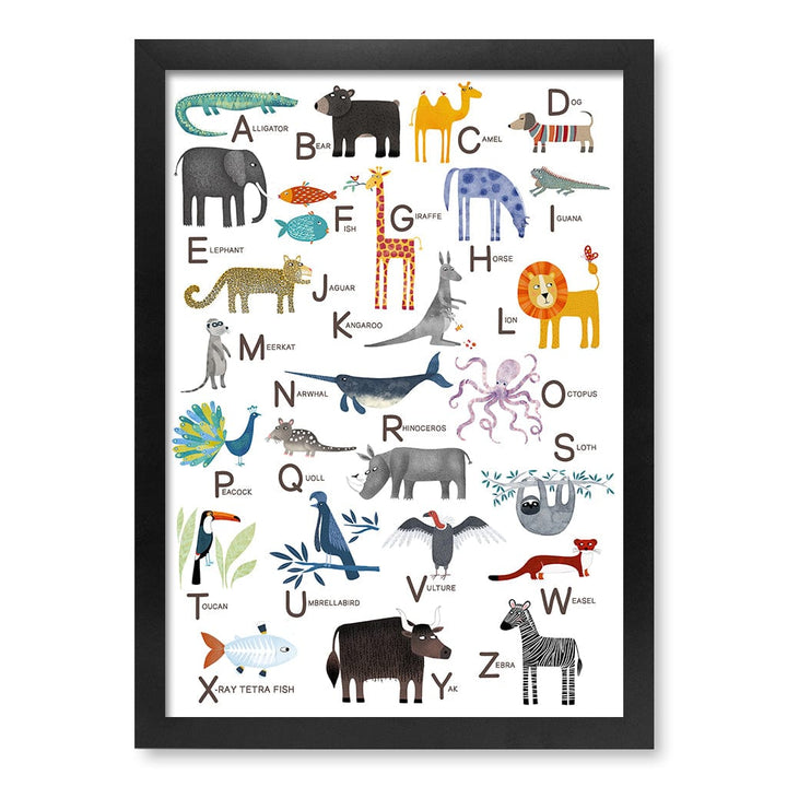 Alphabet Animals  Educational Nursery Wall Art Print A3 (29.7 x 42cm) / Matte Black Frame / No Border from our Australian Made Framed Wall Art, Prints & Posters collection by Profile Products (Australia) Pty Ltd