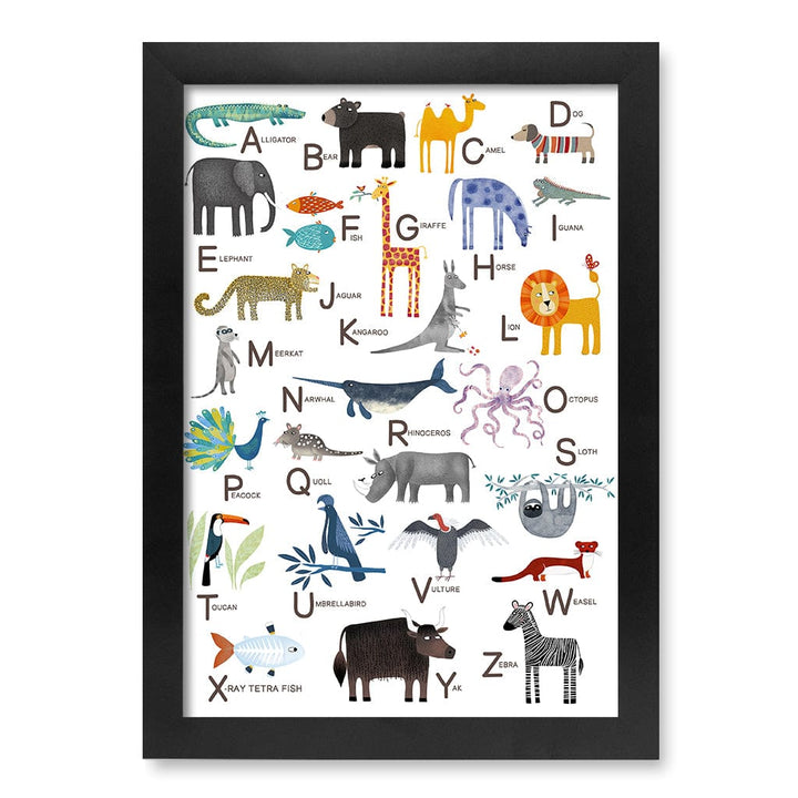 Alphabet Animals  Educational Nursery Wall Art Print A4 (21 x 29.7cm) / Matte Black Frame / No Border from our Australian Made Framed Wall Art, Prints & Posters collection by Profile Products (Australia) Pty Ltd