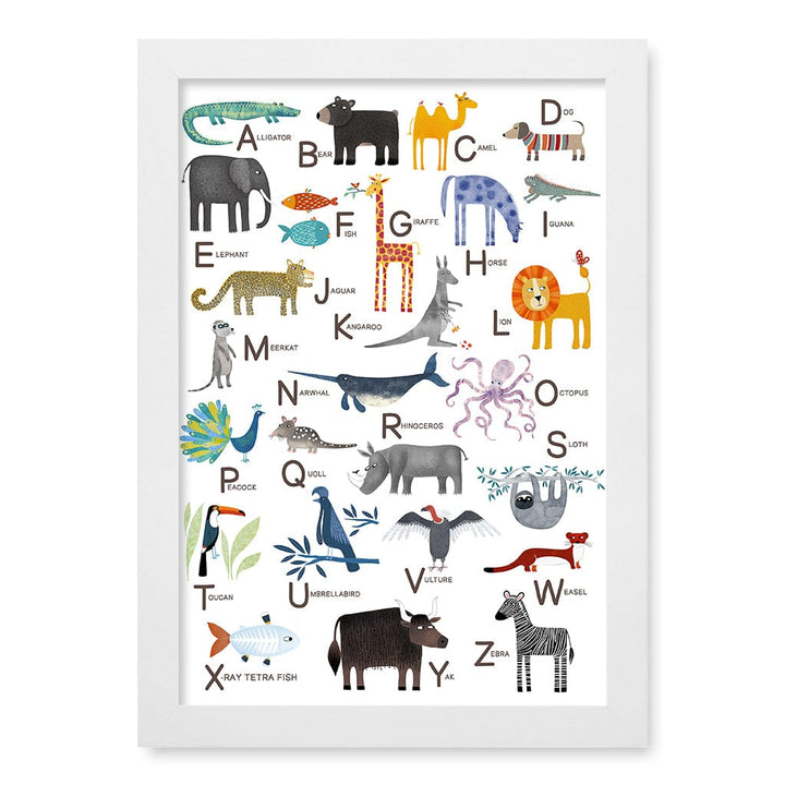 Alphabet Animals  Educational Nursery Wall Art Print A4 (21 x 29.7cm) / Matte White Frame / No Border from our Australian Made Framed Wall Art, Prints & Posters collection by Profile Products (Australia) Pty Ltd