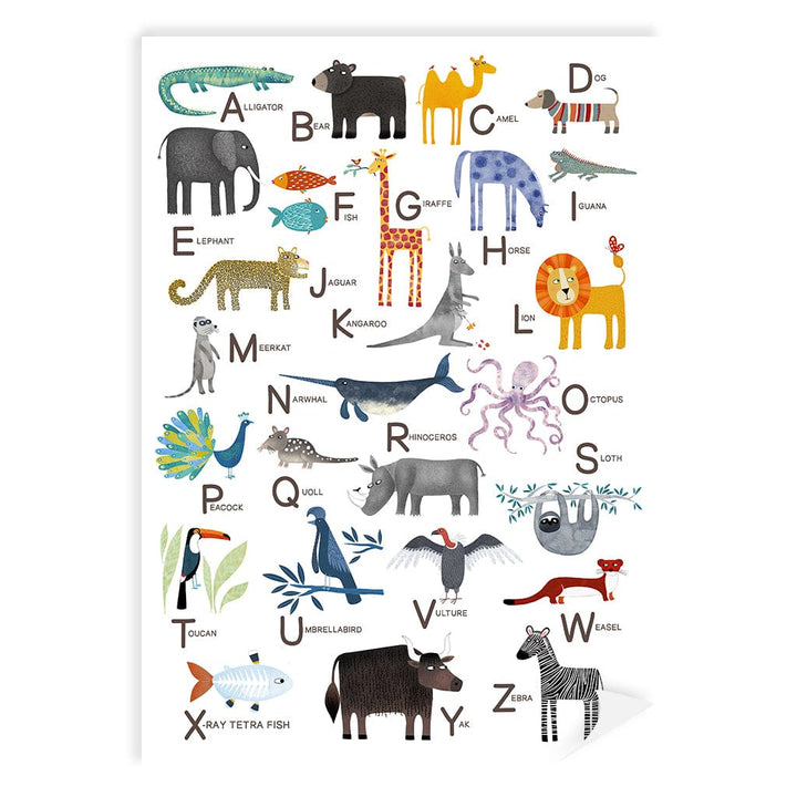 Alphabet Animals  Educational Nursery Wall Art Print A4 (21 x 29.7cm) / Print Only / No Border from our Australian Made Framed Wall Art, Prints & Posters collection by Profile Products (Australia) Pty Ltd