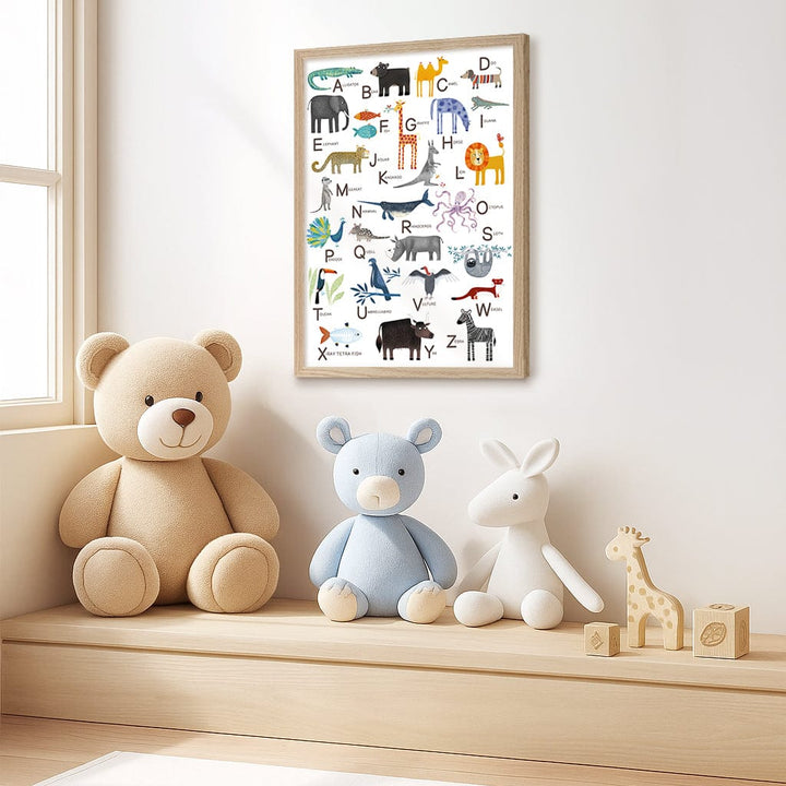 Alphabet Animals  Educational Nursery Wall Art Print from our Australian Made Framed Wall Art, Prints & Posters collection by Profile Products (Australia) Pty Ltd