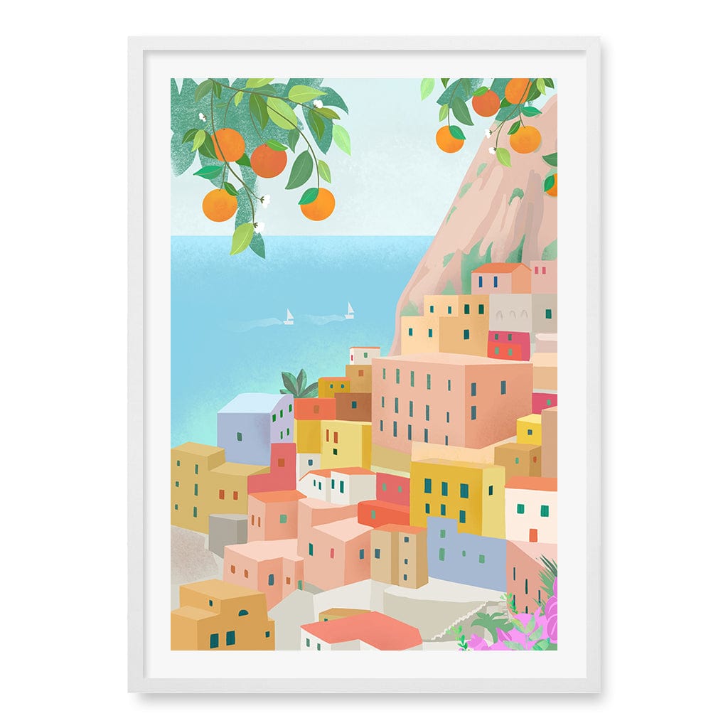 Amalfi Wall Art Print A1 (59.4 x 84.1cm) / Matte White Frame / White Border from our Australian Made Wall Art collection by Profile Australia