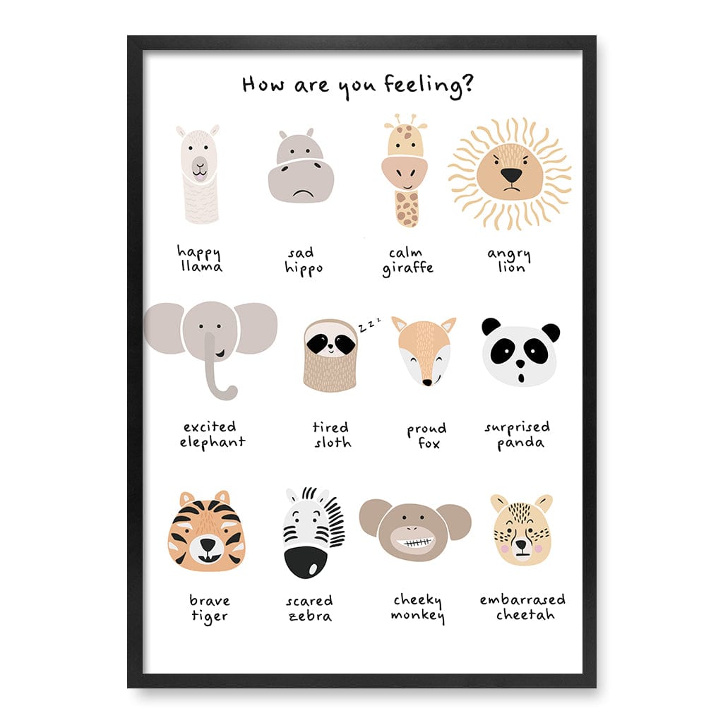 Animal Emotions Kids Wall Art Print A1 (59.4 x 84.1cm) / Matte Black Frame / No Border from our Australian Made Framed Wall Art, Prints & Posters collection by Profile Products (Australia) Pty Ltd