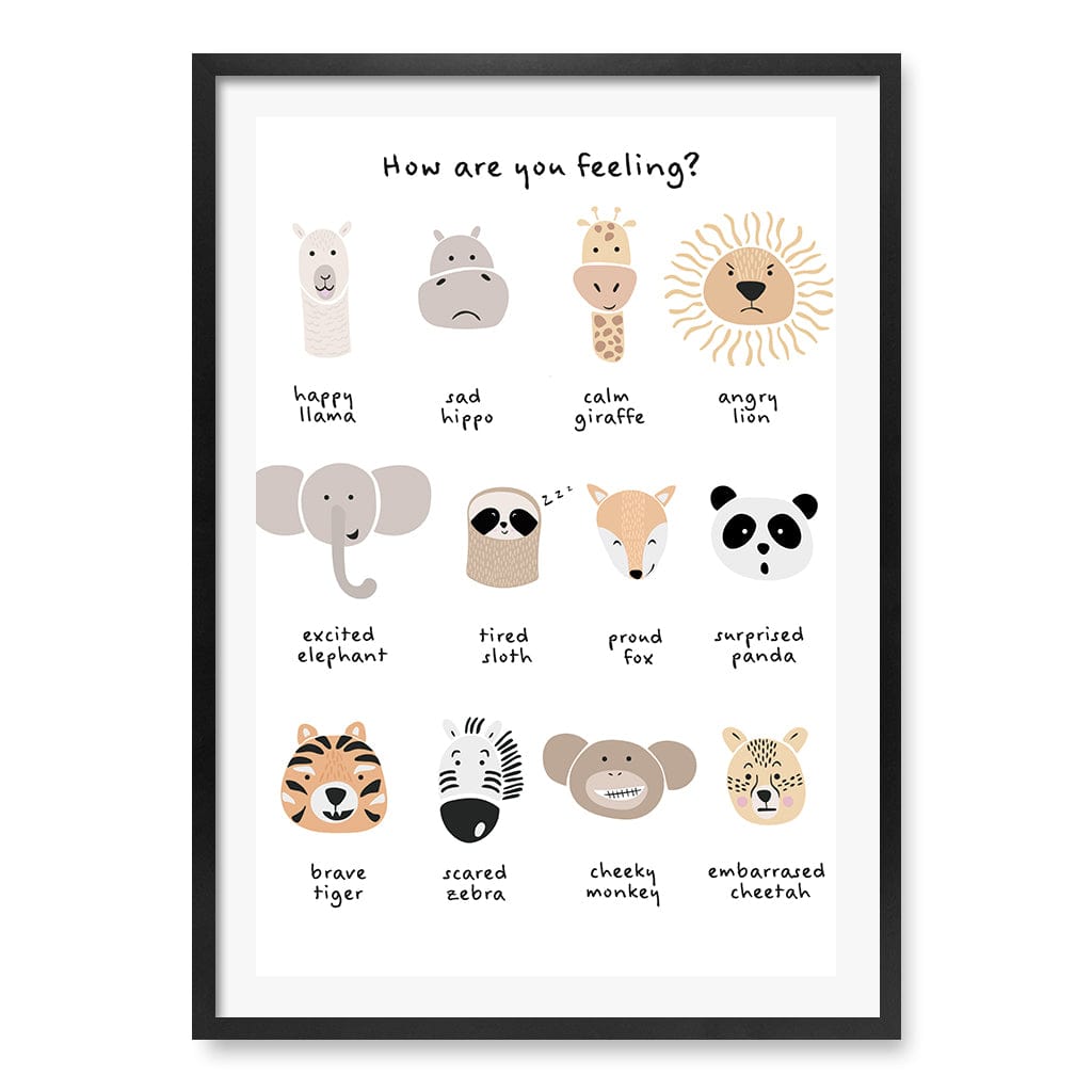 Animal Emotions Kids Wall Art Print A1 (59.4 x 84.1cm) / Matte Black Frame / White Border from our Australian Made Framed Wall Art, Prints & Posters collection by Profile Products (Australia) Pty Ltd