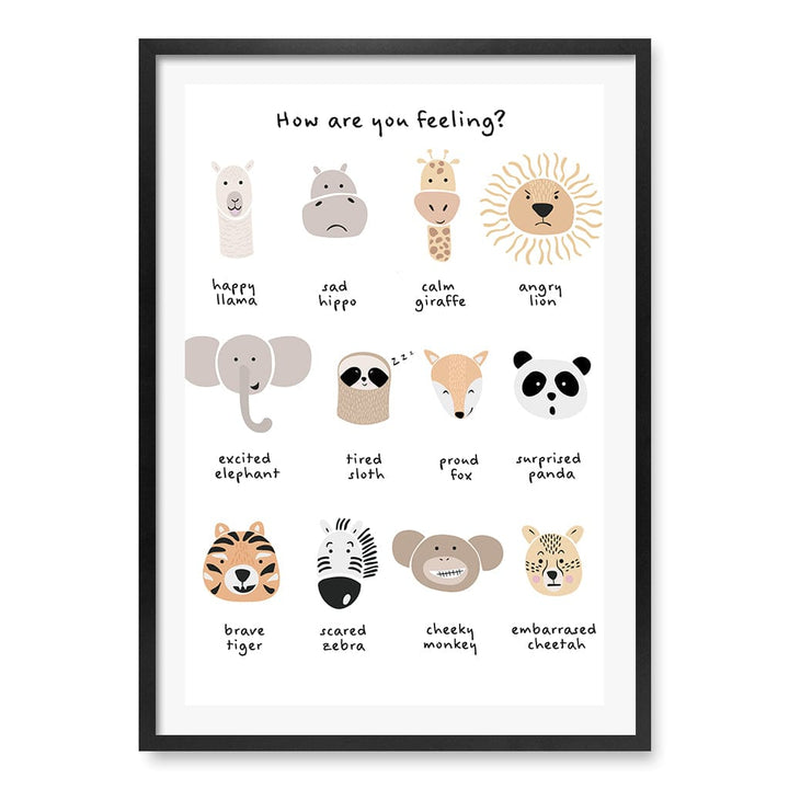 Animal Emotions Kids Wall Art Print A1 (59.4 x 84.1cm) / Matte Black Frame / White Border from our Australian Made Framed Wall Art, Prints & Posters collection by Profile Products (Australia) Pty Ltd