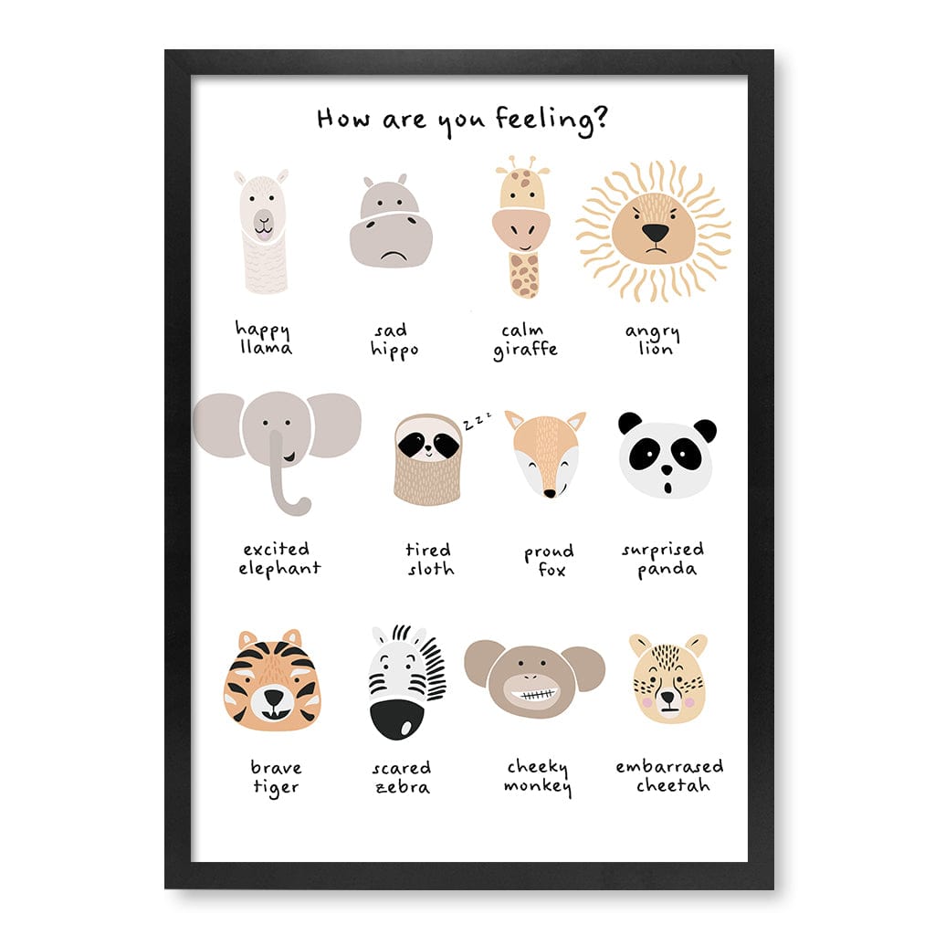 Animal Emotions Kids Wall Art Print A2 (42 x 59.4cm) / Matte Black Frame / No Border from our Australian Made Framed Wall Art, Prints & Posters collection by Profile Products (Australia) Pty Ltd