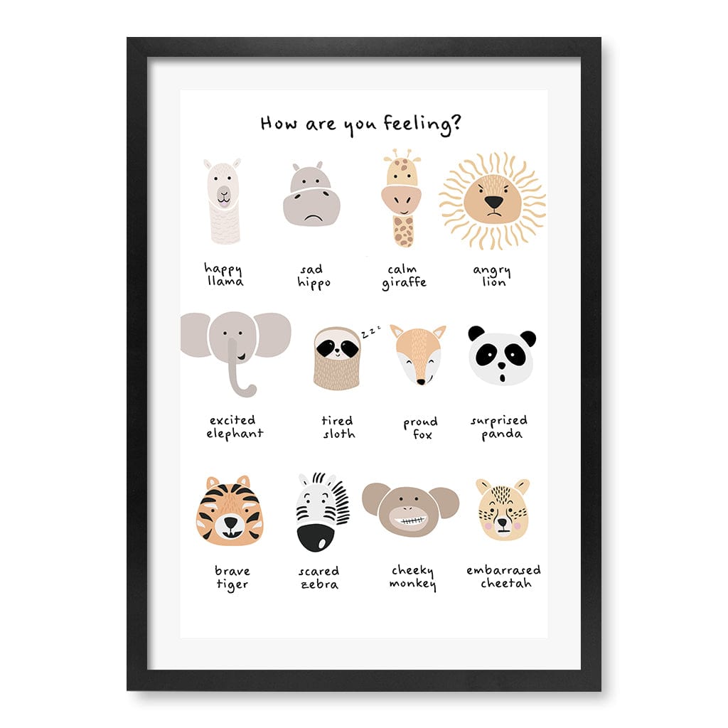 Animal Emotions Kids Wall Art Print A2 (42 x 59.4cm) / Matte Black Frame / White Border from our Australian Made Framed Wall Art, Prints & Posters collection by Profile Products (Australia) Pty Ltd
