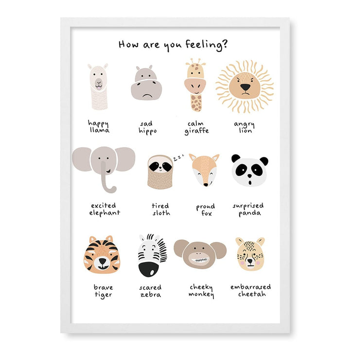 Animal Emotions Kids Wall Art Print A2 (42 x 59.4cm) / Matte White Frame / No Border from our Australian Made Framed Wall Art, Prints & Posters collection by Profile Products (Australia) Pty Ltd
