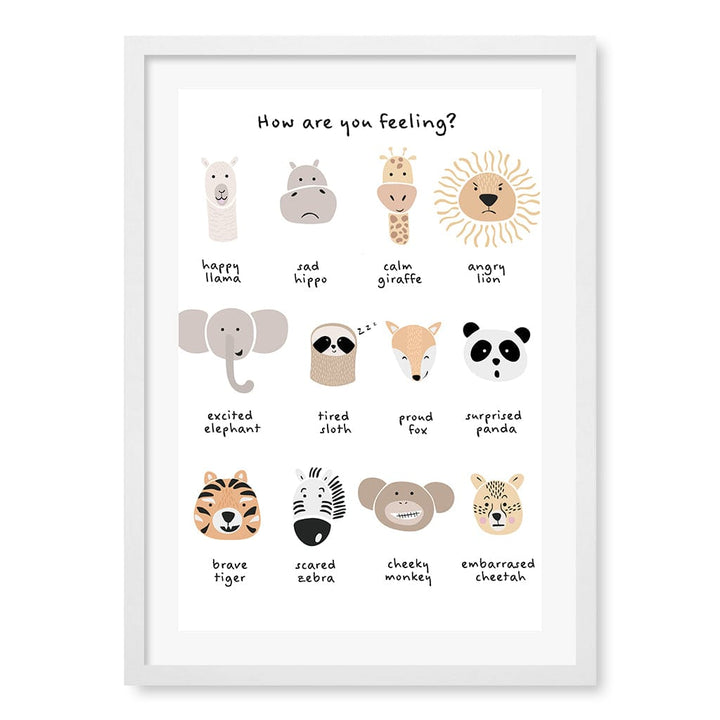 Animal Emotions Kids Wall Art Print A2 (42 x 59.4cm) / Matte White Frame / White Border from our Australian Made Framed Wall Art, Prints & Posters collection by Profile Products (Australia) Pty Ltd