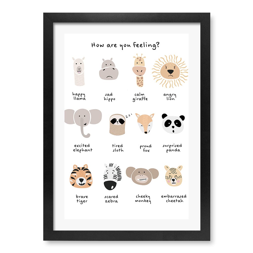Animal Emotions Kids Wall Art Print A3 (29.7 x 42cm) / Matte Black Frame / White Border from our Australian Made Framed Wall Art, Prints & Posters collection by Profile Products (Australia) Pty Ltd