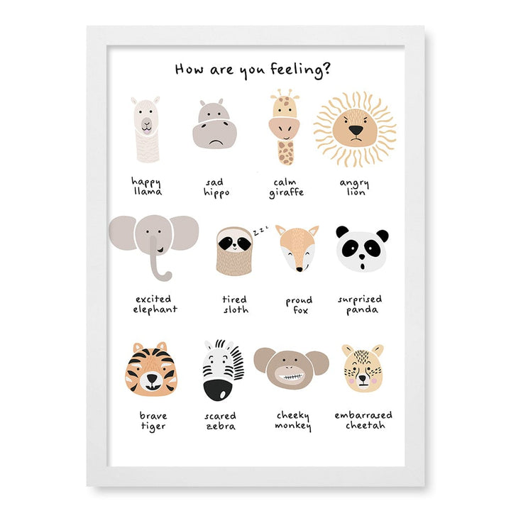 Animal Emotions Kids Wall Art Print A3 (29.7 x 42cm) / Matte White Frame / No Border from our Australian Made Framed Wall Art, Prints & Posters collection by Profile Products (Australia) Pty Ltd
